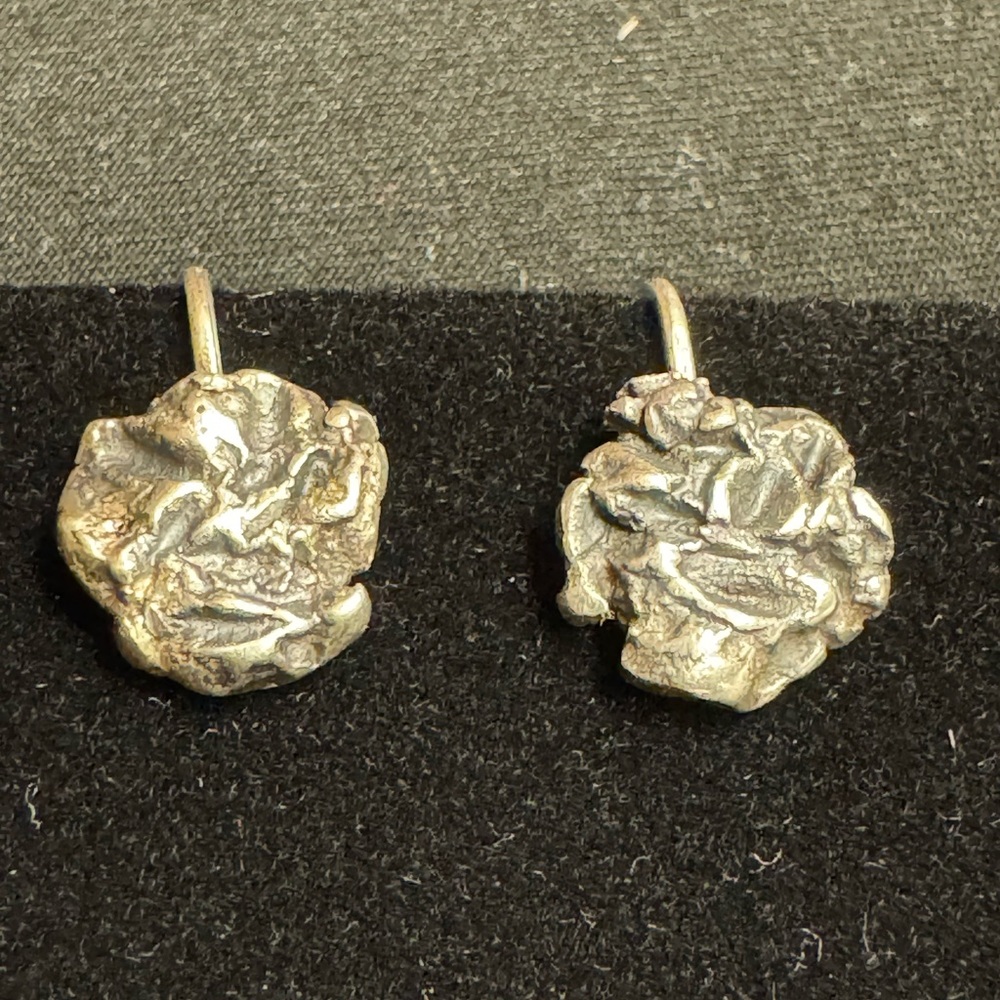 Vintage Sterling Silver Nugget Drop Earrings - Screwback